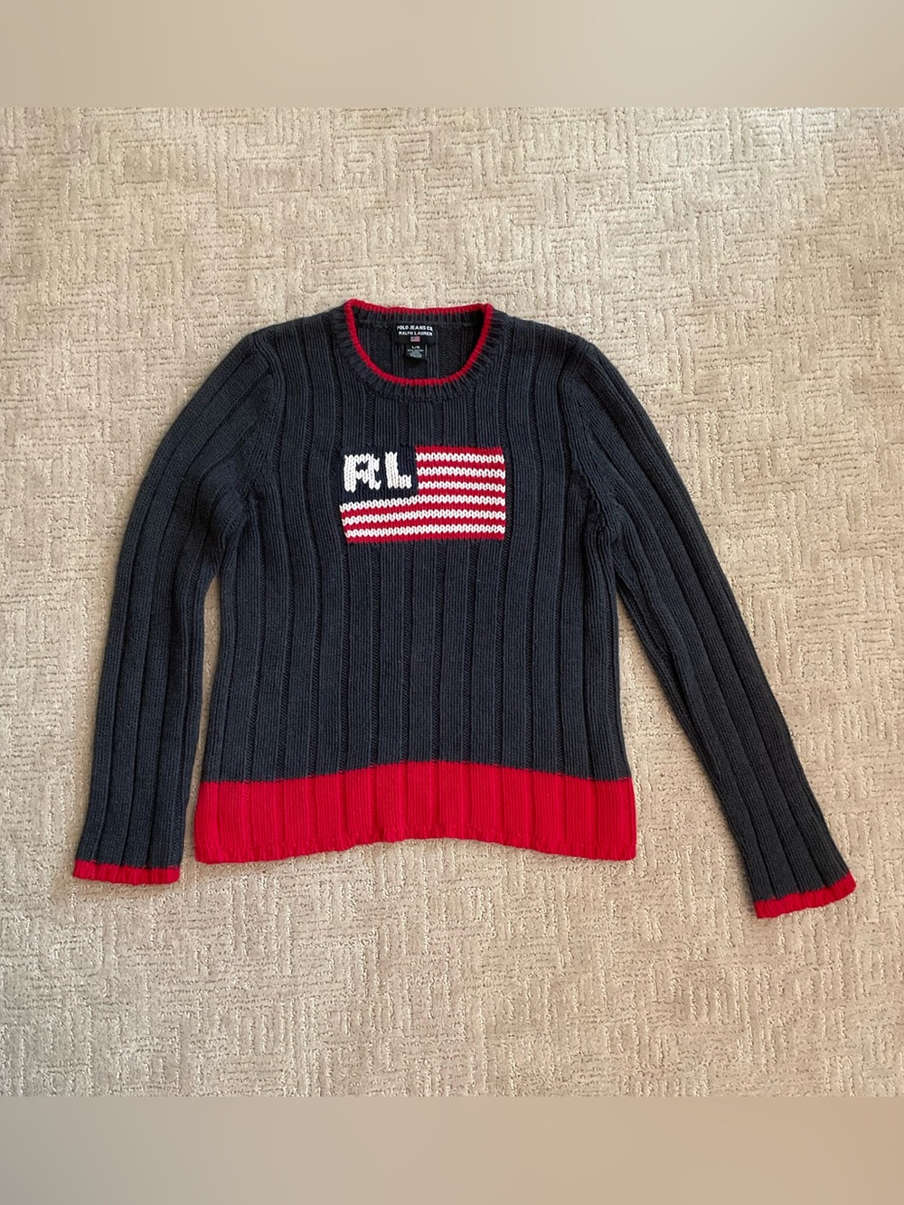 ♦️Vintage Women Polo Jeans Co Ralph Lauren USA Flag Sweater M/L EUC Americana - Picture 2 of 9